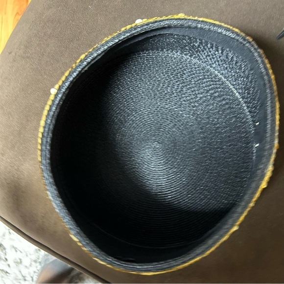 Vintage Round Hat with gold sequins oblong tall ethnic shiney main image 4